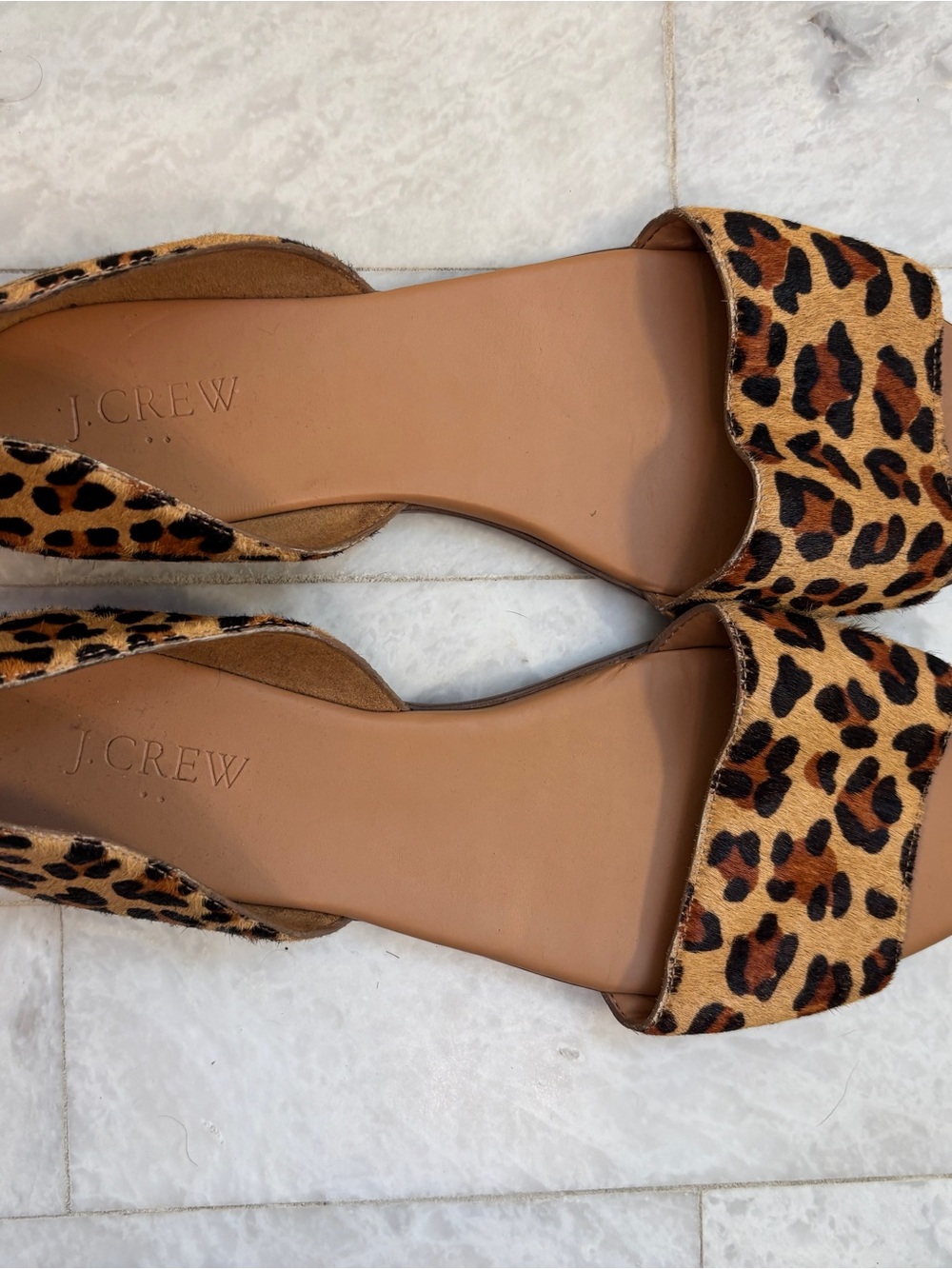 J. Crew Leopard-Print Open-Toe Flat Sandals - Tan and Black